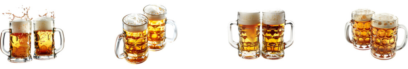 Two glass of beer on transparent background collection set