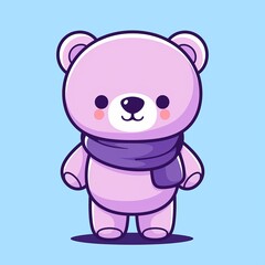 Cute Pink Bear with Purple Scarf