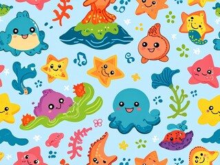 seamless pattern with funny fishes