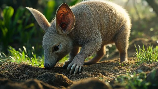 Adorable Baby Aardvark Digging in the Earth