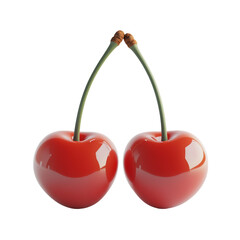 Two Glossy Red Cherries On Transparent Background, PNG