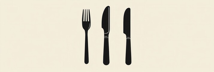 Elegant minimalist cutlery logo featuring knife and fork silhouettes for modern dining experiences in restaurants