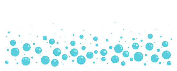Cartoon foam bubble border, blue soap frame, water soda background, bathroom pattern, laundry suds. Shampoo splash, baby shower, sea underwater, drink fizz bg. Abstract vector illustration