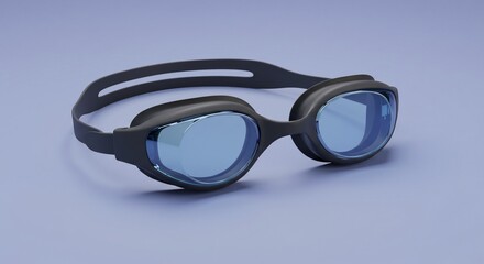 Black swimming goggles on purple background