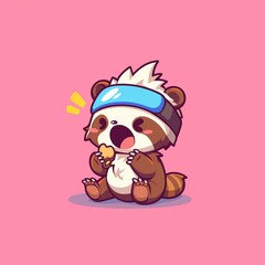 Cute Raccoon Eating Cookie, Pastel Background