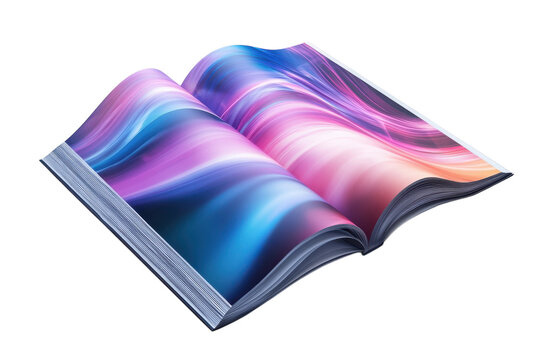 Colorful abstract waves displayed in an open book showcasing vibrant digital art