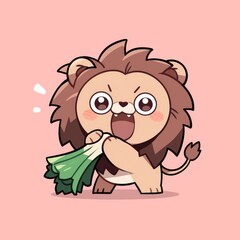 Fototapeta premium Cute Lion Eating Greens