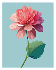 Vibrant pink flower illustration against a soft blue background