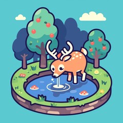 Obraz premium Cute Deer Drinks from Pond in Forest