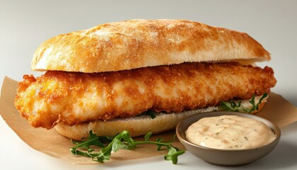 Crispy Fried Fish Sandwich with Creamy Sauce