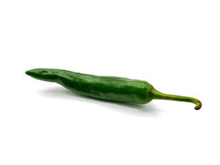 A large green chili isolated on a clean white background, showcasing their vibrant color and smooth, glossy skin