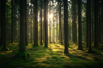 Obraz premium Sunlit Forest Path: Serene Nature Photography