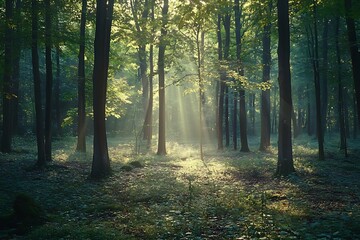 Fototapeta premium Sunlit Forest Path - A Peaceful Nature Scene