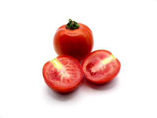 Halved of tomatoes isolated on a clean white background