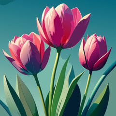 Vibrant pink flowers blooming against a serene blue sky backdrop