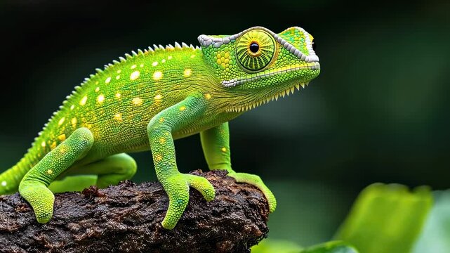 Vibrant Green Chameleon on a Branch