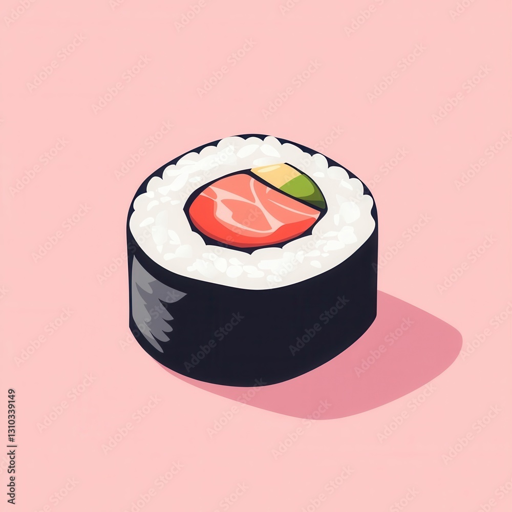 Poster sushi roll icon showcasing sushi preparation in a clean minimal style with pastel tones