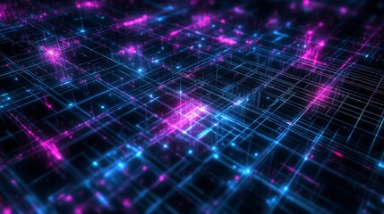 Fototapeta premium Glowing Grid Network, Digital Data Flow