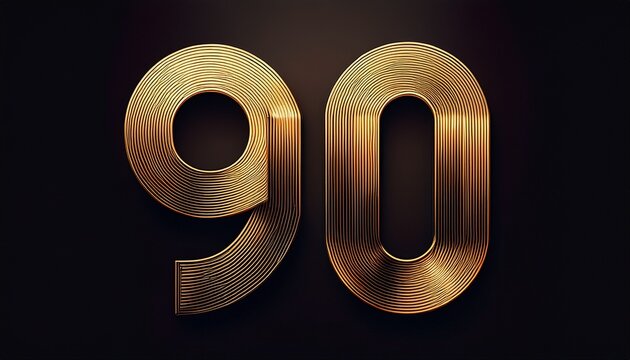 Number 90 with black background and gold lines. Generated image