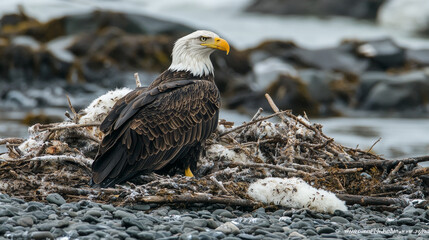"Majestic Vigil: White-Headed Eagle Watching for Its Prey"

