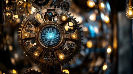 Fototapeta premium Glowing Orb in Steampunk Gearwork
