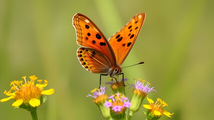 Fototapeta premium A Bronze Copper Butterfly on Feeds on Canada Goldenrod at Lake Erie Metropark, in Brownstown Charter Township, Michigan.