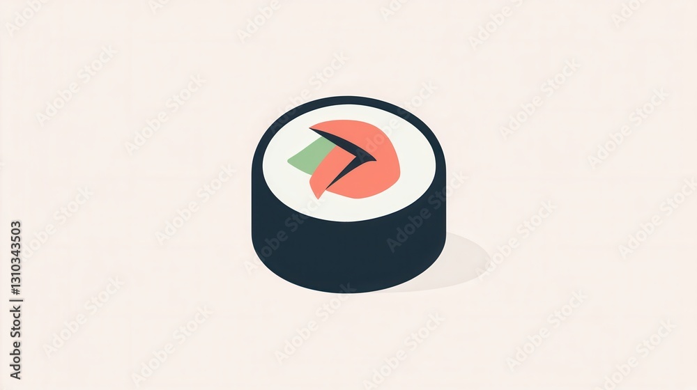 Poster sushi roll icon featuring clean minimal style in pastel tones ideal for japanese food branding and c