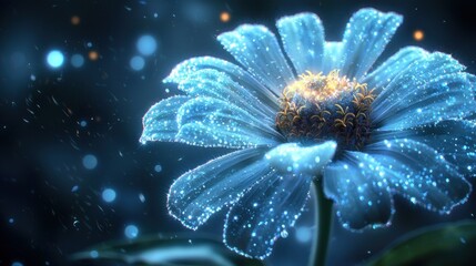 Fototapeta premium Glowing blue flower with bokeh background.