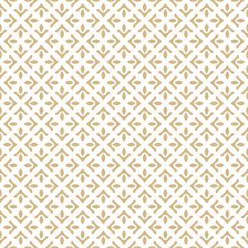 Fototapeta Abstract golden geometric seamless pattern. Simple vector floral ornament with ethnic folk motif. Gold and white background texture with flower silhouettes, leaves, tiles. Repeated luxury geo design
