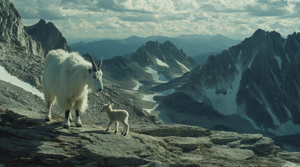  "Highland Bond: Mountain Goat Mother and Kid in the Wild"

