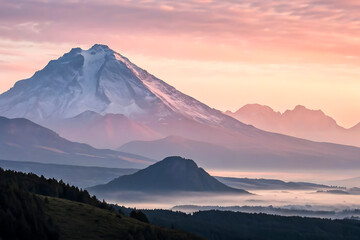Fototapeta premium The Enchanting View of a Mountain Range with Soft Clouds
