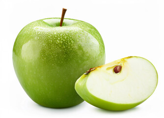 fresh green apple and slice isolated on white background