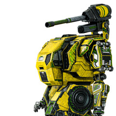 the war machine is looking up for action on white background in close up view