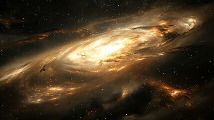 Fototapeta premium Golden Spiral Galaxy in Dark Space