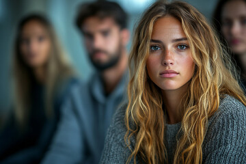 Fototapeta premium Generative AI portrait of supportive people in warm atmosphere, psychotherapy meeting club