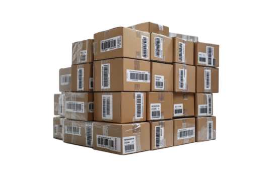 Stack of cardboard boxes ready for shipping at a warehouse in the afternoon