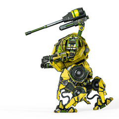 the war machine is walking for action on white background