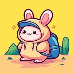 Cute Bunny Hiking Desert Scene