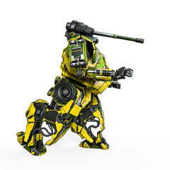 the war machine is walking for action on white background in side view