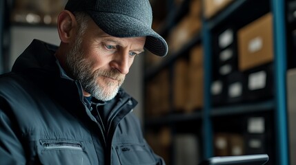 Close-Up of a Logistics Manager Using a Digital Tablet for Supply Chain Management and Tracking
