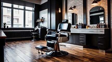 Modern Barbershop Interior Design with Classic Barber Chair