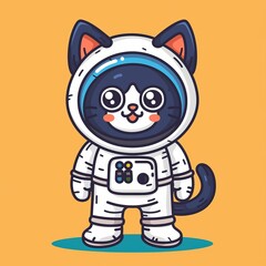 Fototapeta premium Cute Cat Astronaut on Orange Background