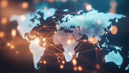 Fototapeta premium world map overlaid with interconnected lines symbolizing globalization 