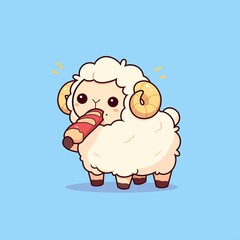 Obraz premium Cute Sheep Eating a Snack