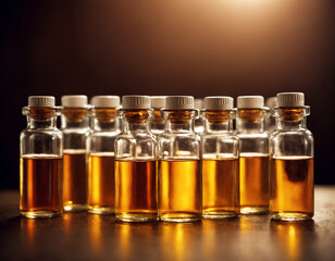 Vaccine bottles in the laboratory on the table.