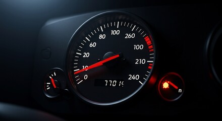 Illuminated Car Speedometer Showing Moderate Speed at Night