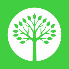 Obraz premium Green tree with leaves icon on green circle background for nature conservation and environmental themes