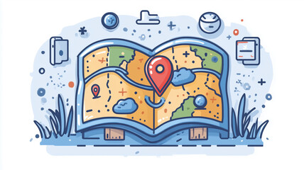 Fototapeta premium Stylized map with a marked path symbolizing adventure and exploration