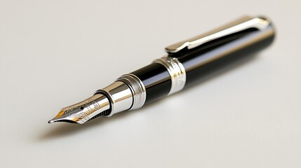 Elegant black pen, close-up on white background
