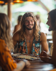 Fototapeta premium Friends enjoying games and laughter in a vibrant outdoor setting